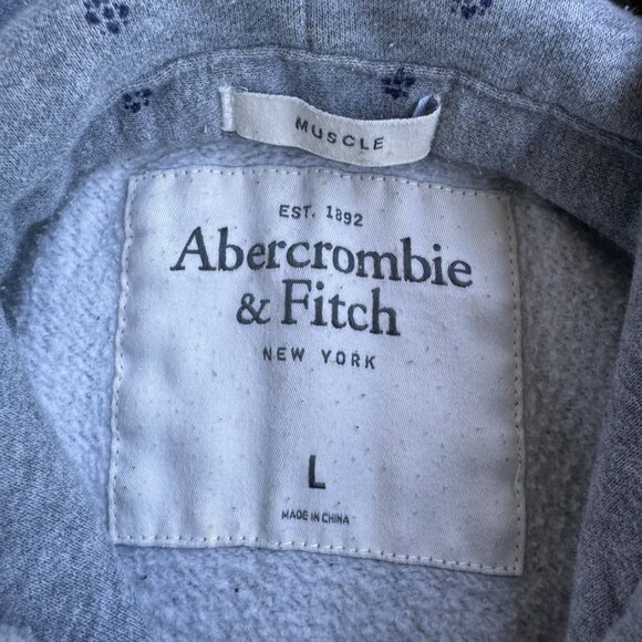 Abercrombie Fitch Muscle Sweatshirt Mens L Hooded Gray Kangaroo Pocket Polka Dot - Picture 4 of 8